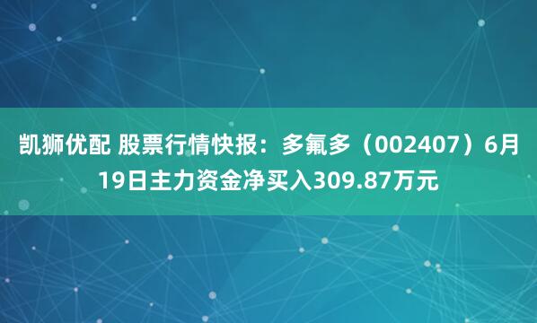 凯狮优配 股票行情快报：多氟多（002407）6月19日主力资金净买入309.87万元