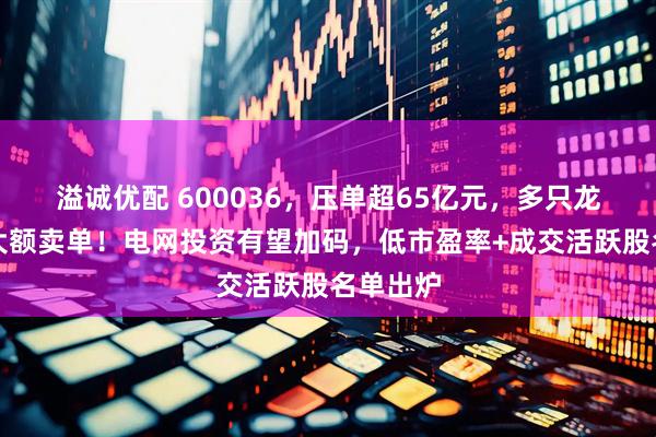 溢诚优配 600036，压单超65亿元，多只龙头股现大额卖单！电网投资有望加码，低市盈率+成交活跃股名单出炉